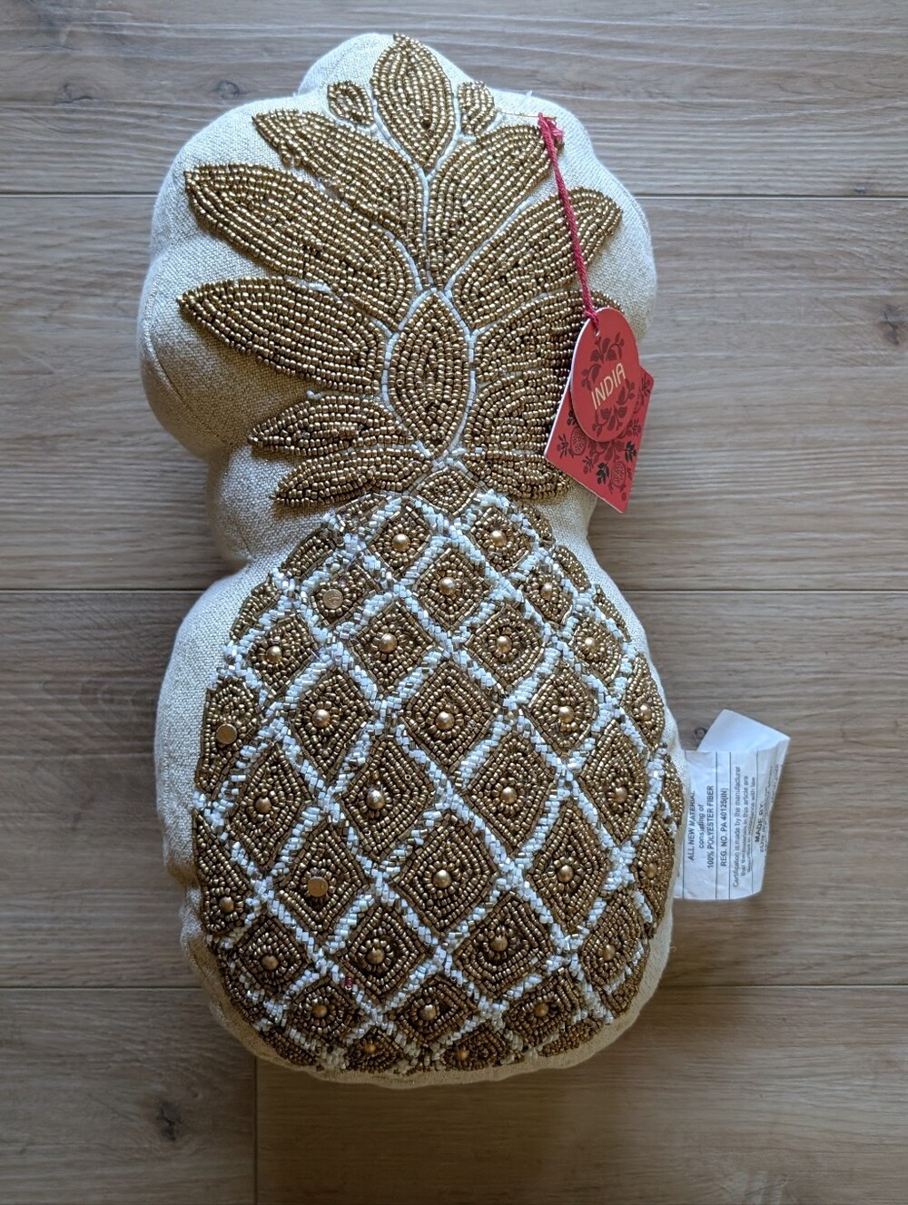 Beaded Pineapple Decorative Pillow - Gold on Cream - Picture 1 of 8